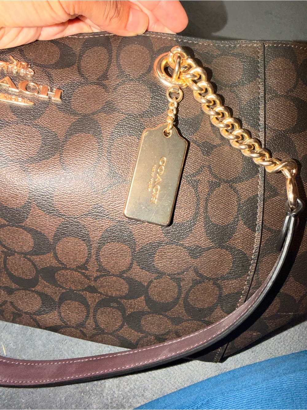 Coach Brown Signature Shoulder Bag with Gold Hardware